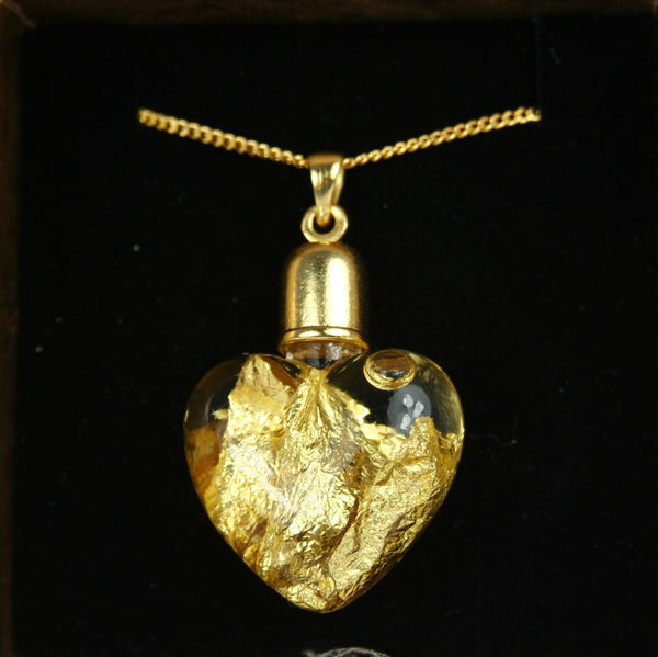 Heart Shaped Glass Pendant filled with Pure 24k Gold Leaf - Large