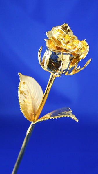 A Real Natural Rose Preserved and Dipped in 24k Pure Gold - 15cms (7") long - Small